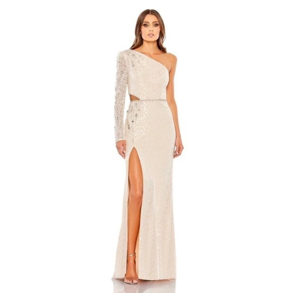 Mac Duggal Embellished One Sleeve Cut Out Gown 11306 Size 16